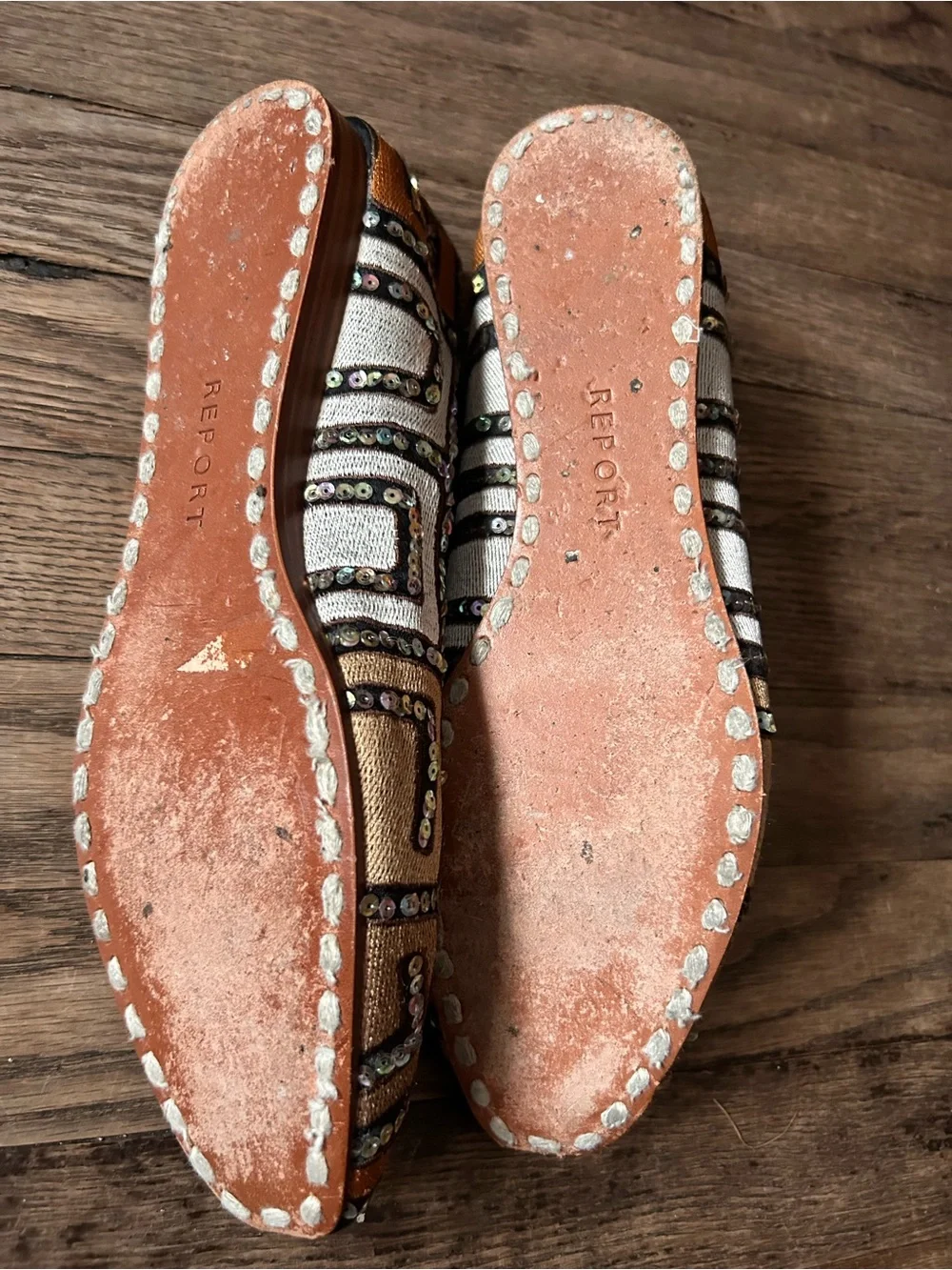 Report Embellished Women's Ballet Flats in Metallic Bronze and Black